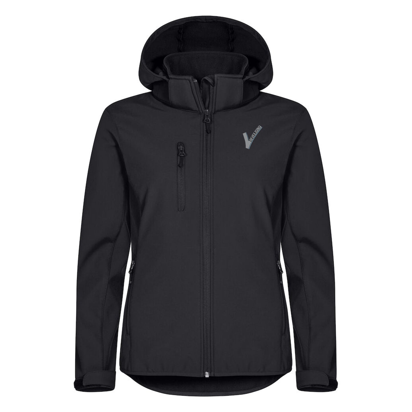 Clique Beveiliging Softshell Jas met capuchon Dames Zwart met Borst- en Ruglogo - van Clique - Nu voor maar €59.95 bij Workwear 2 Day