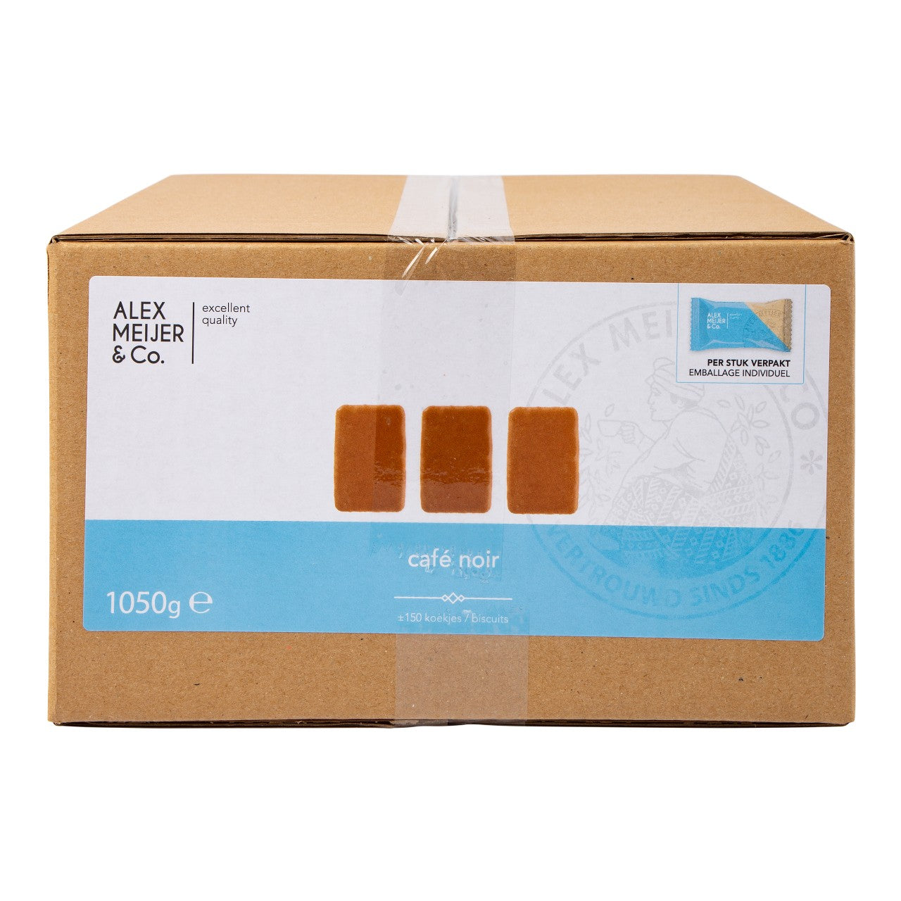 Alex Meijer Café Noir koekjes - Mono verpakt - Doos 150 stuks - van Workwear 2 Day - Nu voor maar €22.95 bij Workwear 2 Day