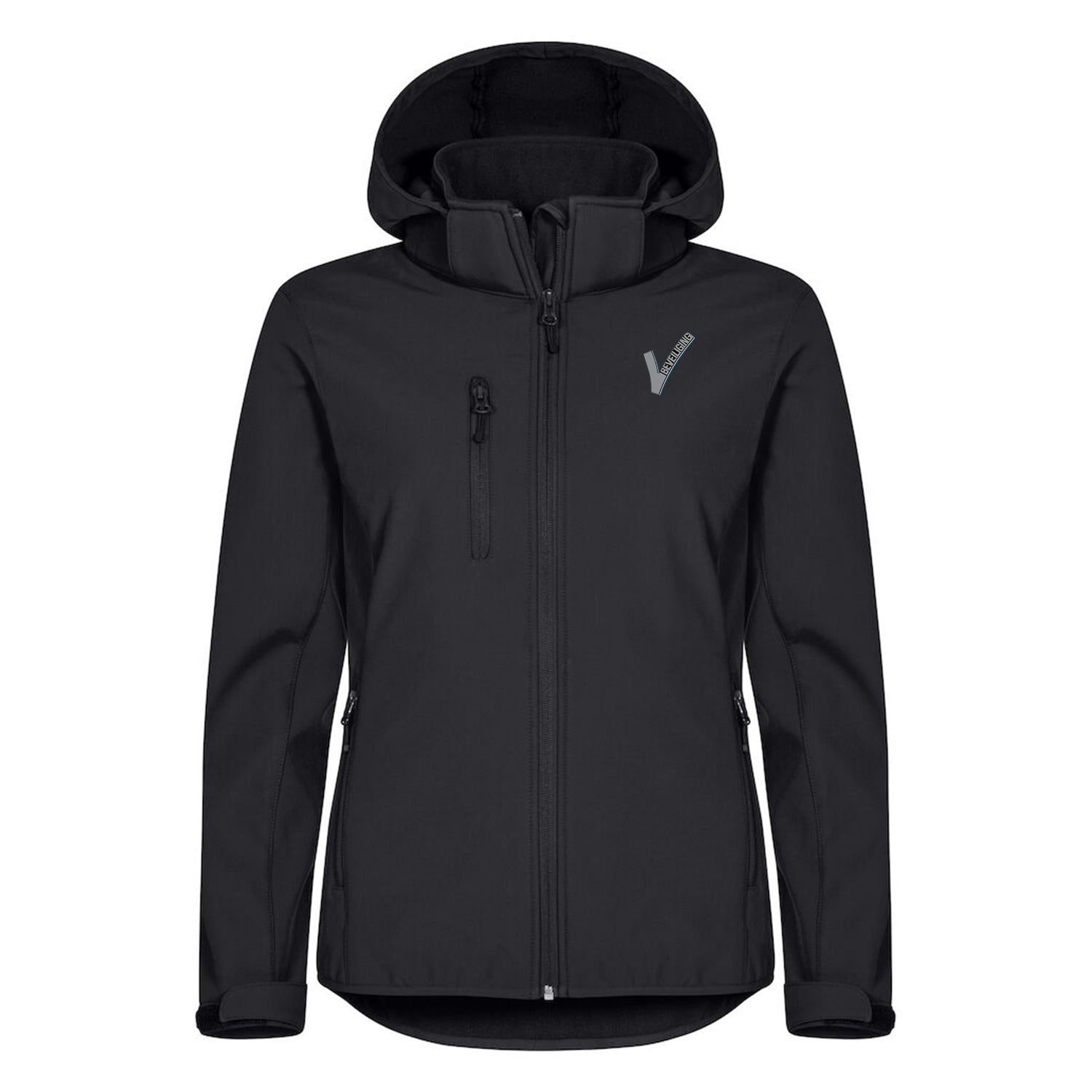 Clique Beveiliging Softshell Jas met capuchon Dames Zwart met Borst- en Ruglogo - van Clique - Nu voor maar €59.95 bij Workwear 2 Day